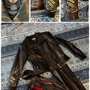 Harley Davidson Rose Fire Black Leather Set Pink and White Accents MSRP $650